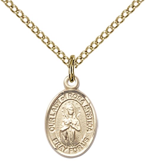 14KT GOLD FILLED OUR LADY OF ROSA MYSTICA PENDANT WITH CHAIN - 1/2" x 1/4"