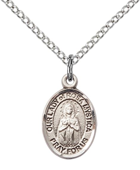 STERLING SILVER OUR LADY OF ROSA MYSTICA PENDANT WITH CHAIN - 1/2" x 1/4"