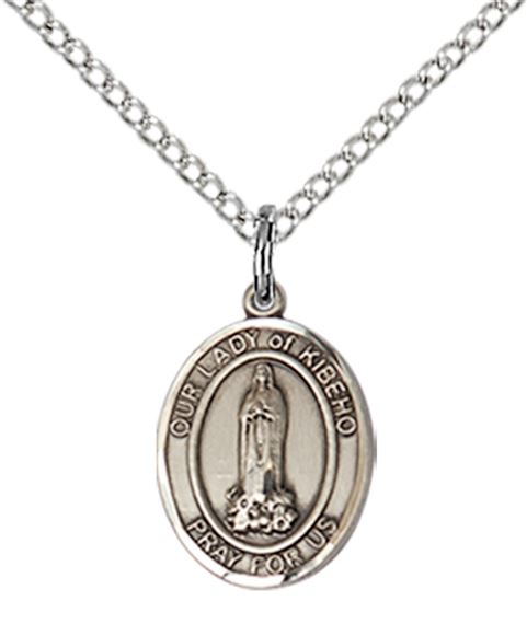 STERLING SILVER OUR LADY OF KIBEHO PENDANT WITH CHAIN - 1/2" x 1/4"