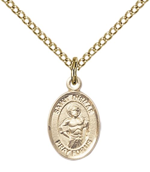 14KT GOLD FILLED ST DISMAS PENDANT WITH CHAIN - 1/2" x 1/4"