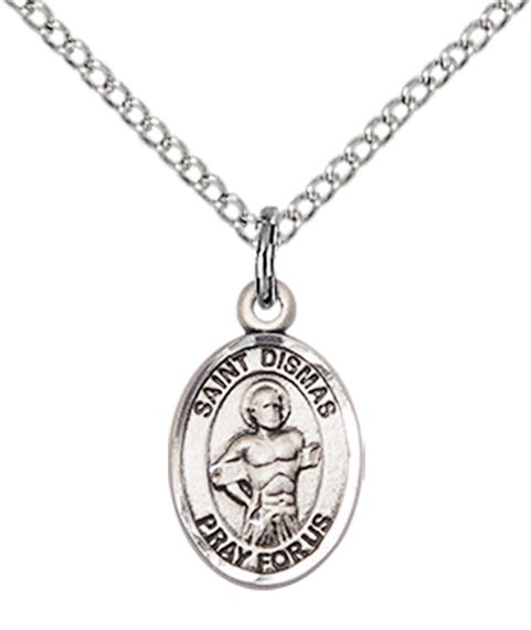 STERLING SILVER ST DISMAS PENDANT WITH CHAIN - 1/2" x 1/4"
