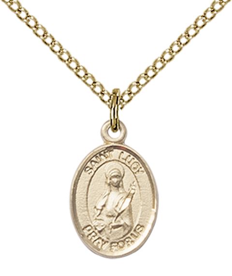 14KT GOLD FILLED ST LUCY PENDANT WITH CHAIN - 1/2" x 1/4"