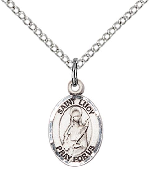 STERLING SILVER ST LUCY PENDANT WITH CHAIN - 1/2" x 1/4"