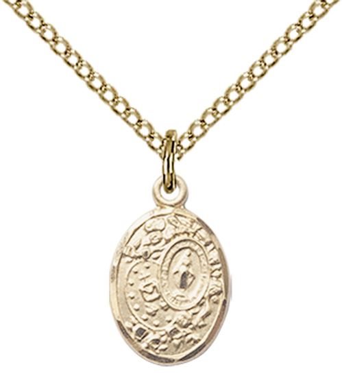 14KT GOLD FILLED MIRACULOUS PENDANT WITH CHAIN - 1/2" x 1/4"