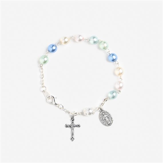 TRANSLUCENT MULTICOLOR PASTEL BEAD ROSARY BRACELET