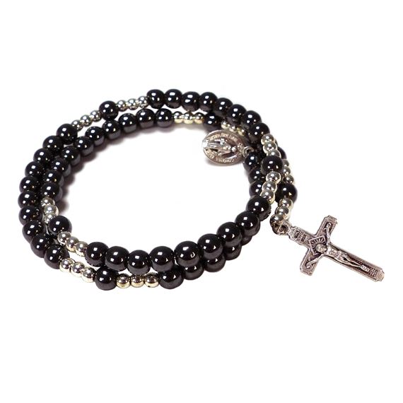 HEMATITE WRAP BRACELET WITH MIRACULOUS MEDAL