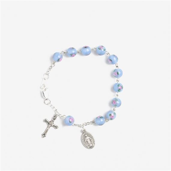 BLUE ROSE LANTERN BEAD ROSARY BRACELET