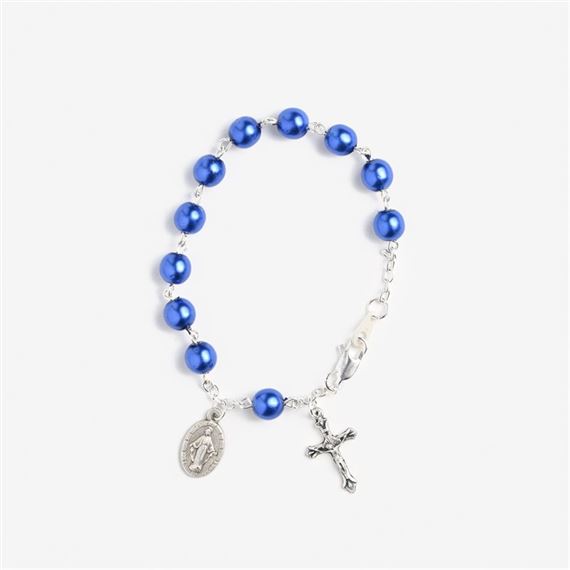 METALLIC BLUE BEAD ROSARY BRACELET