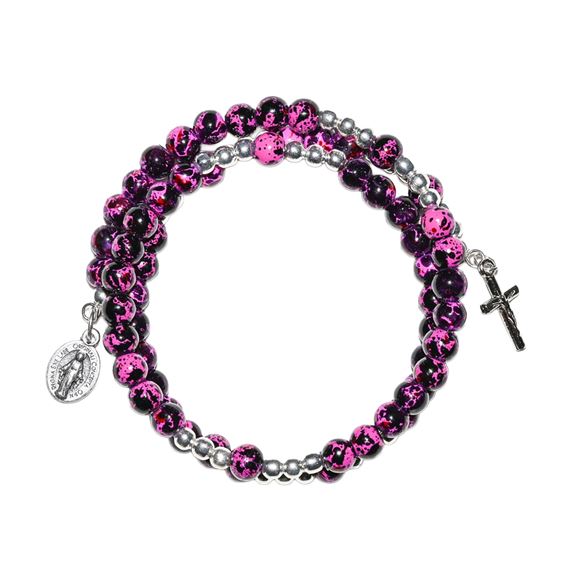 PINK WRAP ROSARY BRACELET - WITH MIRACULOUS MEDAL