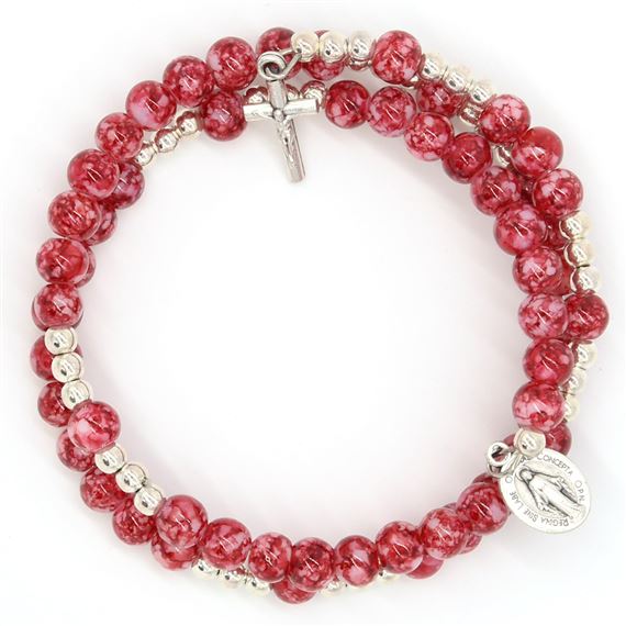 PINK WRAP ROSARY BRACELET - WITH MIRACULOUS MEDAL