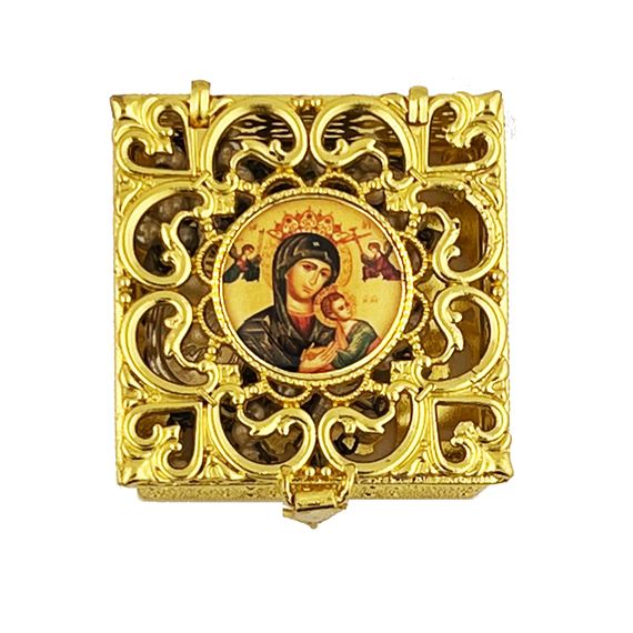 OUR LADY OF PERPETUAL HELP GOLD FILIGREE KEEPSAKE BOX