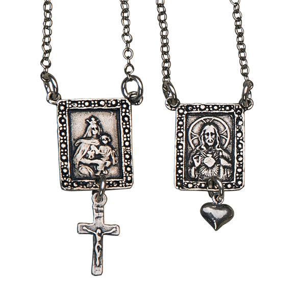 STERLING SILVER SCAPULAR WITH CROSS & HEART
