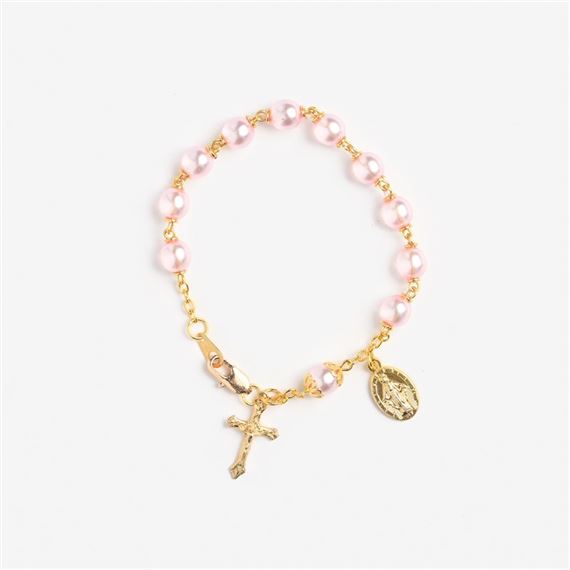 TRANSLUCENT PINK BEAD ROSARY BRACELET