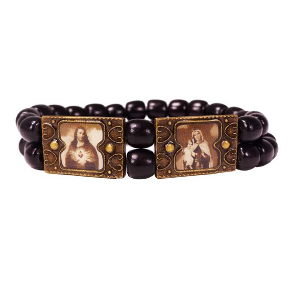 JESUS & MARY WOOD BEAD STRETCH BRACELET