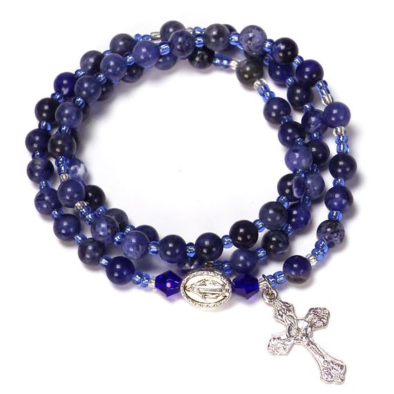 BLUE LAPIS TWISTABLE WRAP ROSARY BRACELET WITH MIRACULOUS MEDAL