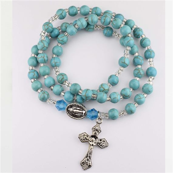 TURQUOISE TWISTABLE WRAP ROSARY BRACELET