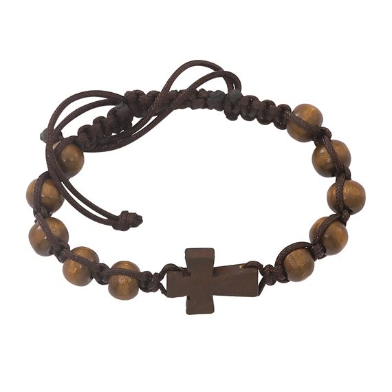 BROWN CORDED CROSS BRACELET