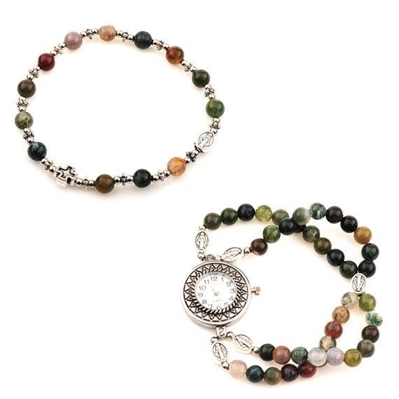 INDIA AGATE ROSARY WATCH SET