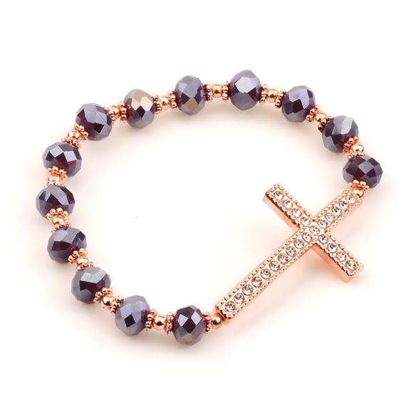 COPPER & PURPLE CRYSTAL CROSS STRETCH BRACELET