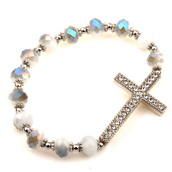 SILVER & GRAY CRYSTAL CROSS STRETCH BRACELET | EWTN Religious Catalogue