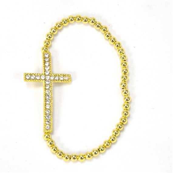 GOLD BEADED CROSS STRETCH BRACELET
