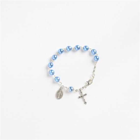 TRANSLUCENT BLUE PEARL BEAD ROSARY BRACELET