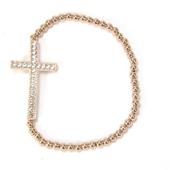 COPPER BEADED CROSS STRETCH BRACELET