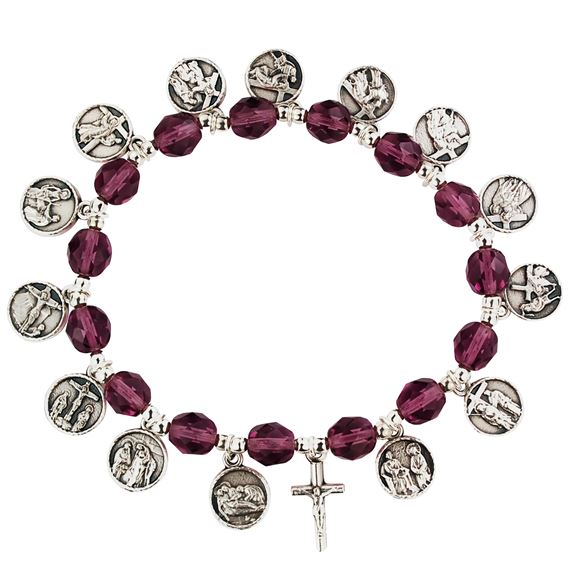 PURPLE BEAD STATIONS OF THE CROSS BRACELET