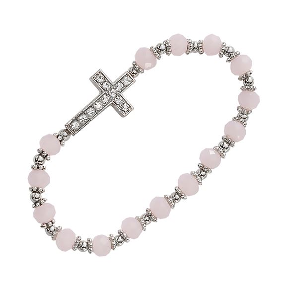 CHILD'S PINK STONE CROSS STRETCH BRACELET