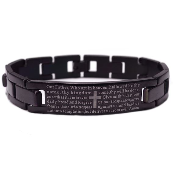 MEN'S BLACK STAINLESS BRACELET WITH OUR FATHER