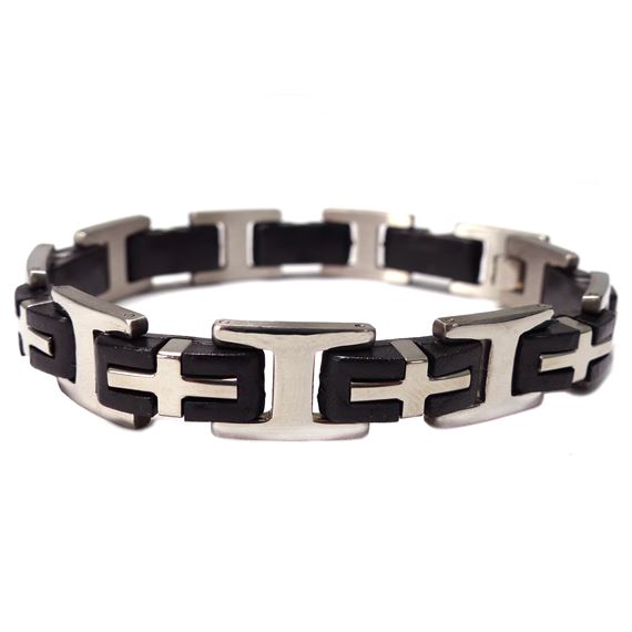 MEN'S BLACK AND STAINLESS CROSS BRACELET