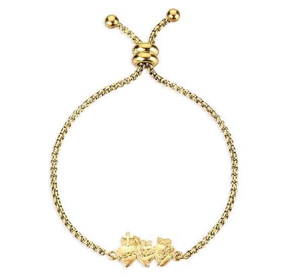 THREE HEARTS OF THE HOLY FAMILY BRACELET - GOLD OVER STERLING SILVER