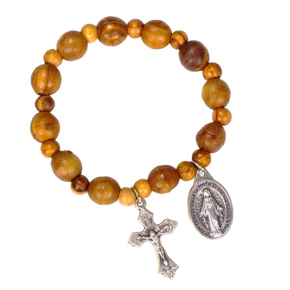 OLIVE WOOD ROSARY BRACELET WITH MIRACULOUS MEDAL