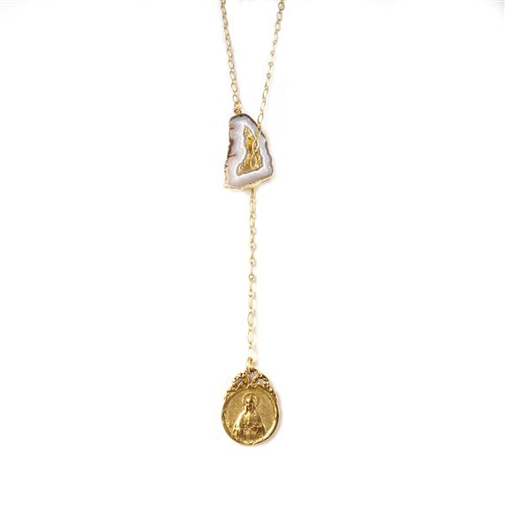 LARIAT NECKLACE (16"-18") - SCAPULAR MEDAL WITH WHITE AGATE