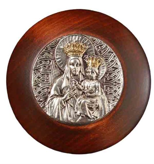 HANDCRAFTED BROWN WOOD ROSARY BOX - OUR LADY OF CZESTOCHOWA