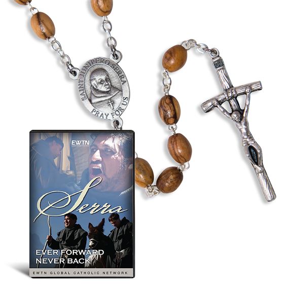 ST. JUNIPERO SERRA DVD & OLIVE WOOD ROSARY SET | EWTN Religious Catalogue