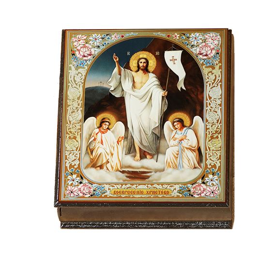 RESURRECTION ROSARY KEEPSAKE BOX WITH FLORAL BORDER