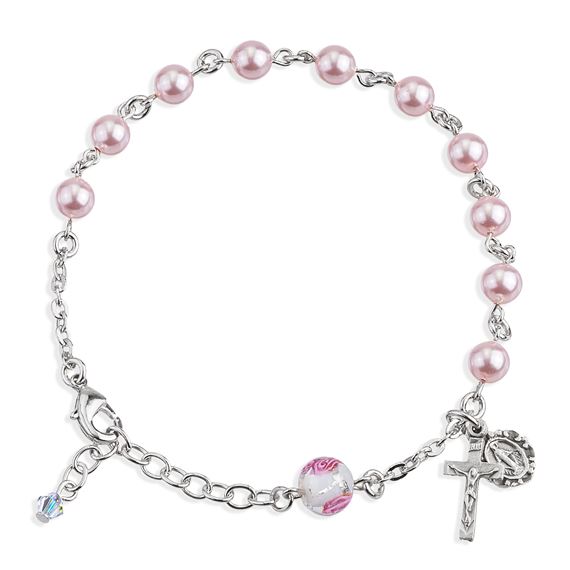 PINK PEARL ROSARY BRACELET with Miraculous Medal