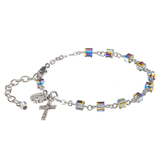 Silver Crystal Rosary Bracelet