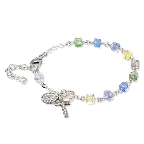 Multi-Color Cubed Glass Rosary Bracelet