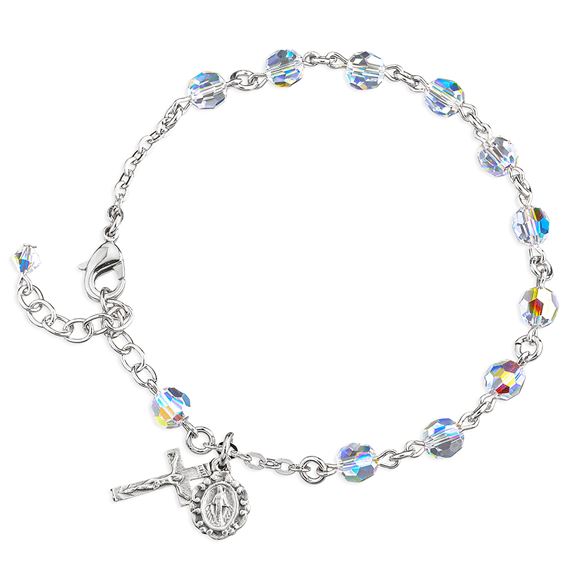 Round Crystal Rosary Bracelet - Miraculous Medal and Crucifix