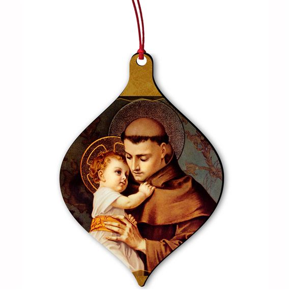 ST ANTHONY WITH JESUS WOOD ORNAMENT