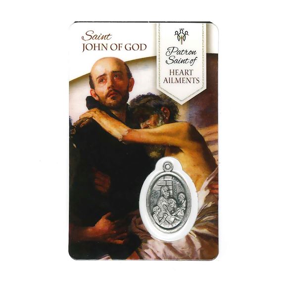 HEALING SAINT JOHN OF GOD - HOLY CARD WITH MEDAL