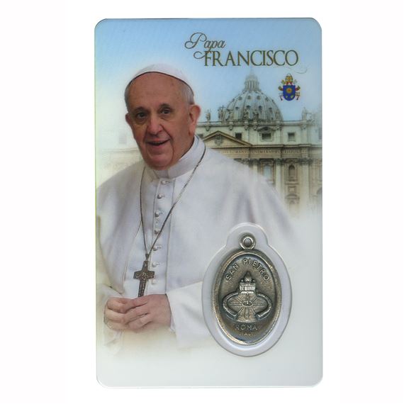 ESTAMPA DE PAPA FRANCISCO CON MEDALLA - ESPANOL