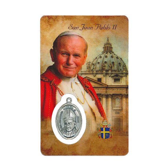 ST. JOHN PAUL II HOLY CARD WITH MEDAL-SPANISH