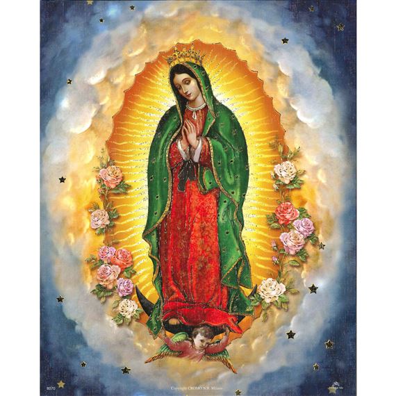 GUADALUPE WITH FLOWERS - UNFRAMED PRINT - 8" X 10"