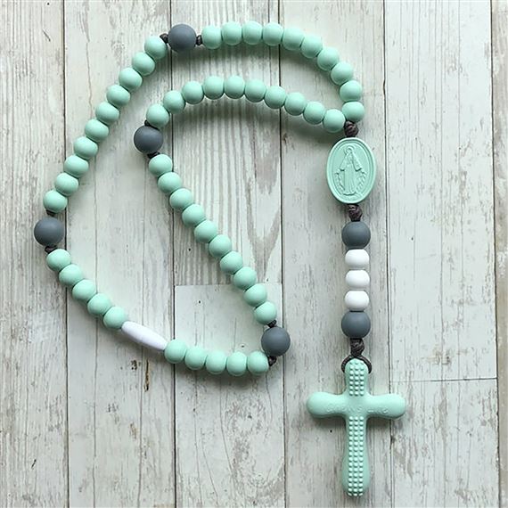 MINT GREEN AND GREY SOFT BABY ROSARY