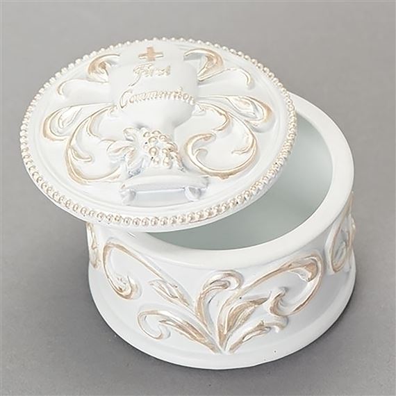 FIRST COMMUNION ROSARY BOX WHITE AND GOLD