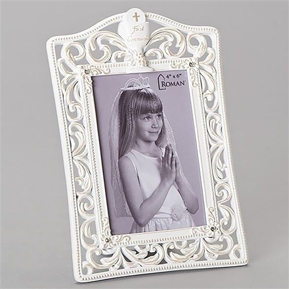 WHITE FILIGREE FIRST COMMUNION FRAME