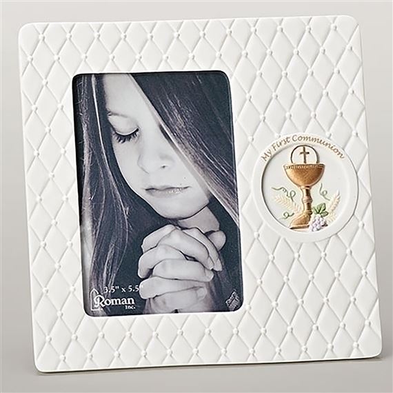 QUILTED PORCELAIN FIRST COMMUNION PICTURE FRAME